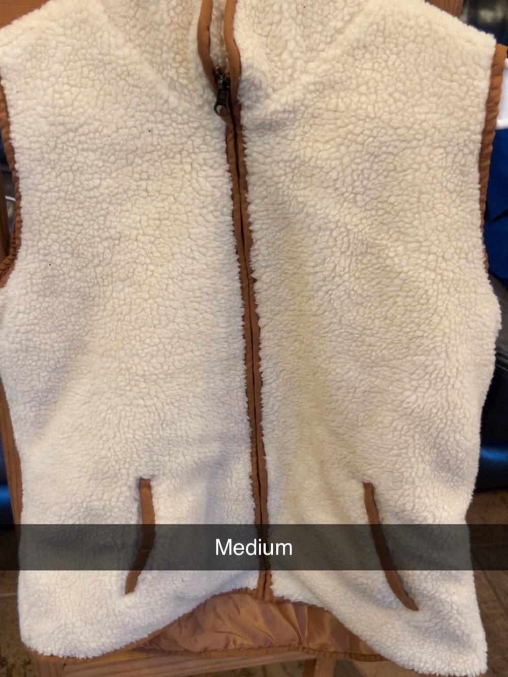 Cream Sherpa Vest with Tan Trim - Women's Medium
